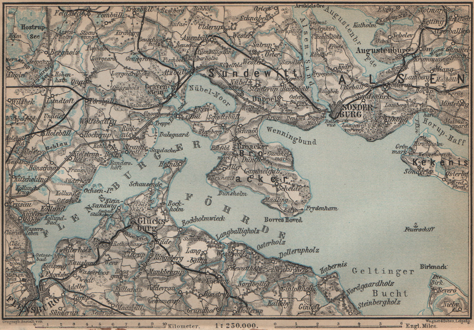 FLENSBURGER FÖRDE FLENSBORG FJORD/Firth. Sonderborg Schleswig-Holstein 1900 map